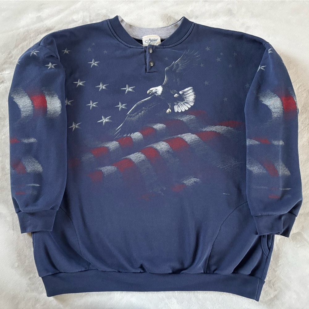 Vintage USA Eagle Flag Sweatshirt XXL Made in USA Patriotic Constitution